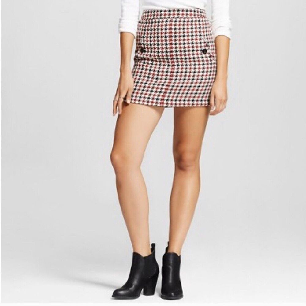 Xhilaration Skirt Houndstooth Red Black Cream W/Pockets NEW W/TAGS! $24.99 XL